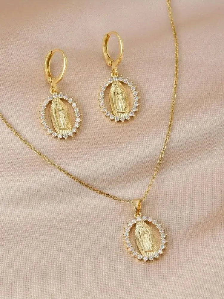 High-End Our Lady Necklace Earrings Set Luxury Niche Jewelry Women
