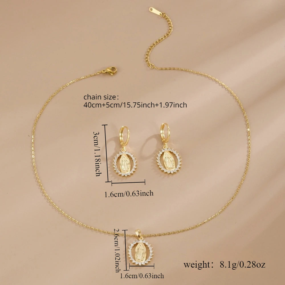High-End Our Lady Necklace Earrings Set Luxury Niche Jewelry Women