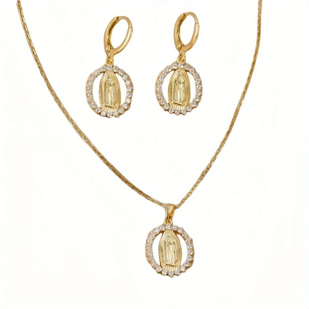 High-End Our Lady Necklace Earrings Set Luxury Niche Jewelry Women