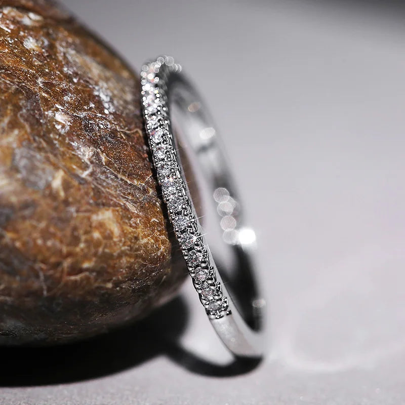 Elegant Minimalist Ring Thin Band Zircon Wedding Jewelry