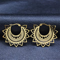 Indian Mandala Lotus Hoop Earrings Gold Stainless Steel Women