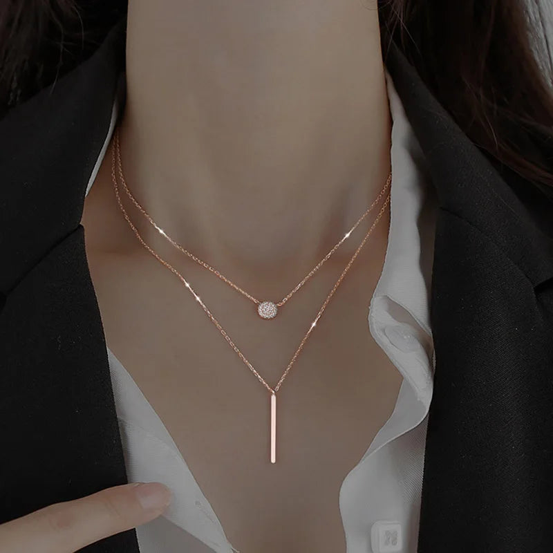 Elegant Double Layer Necklace Clavicle Chain Women Jewelry