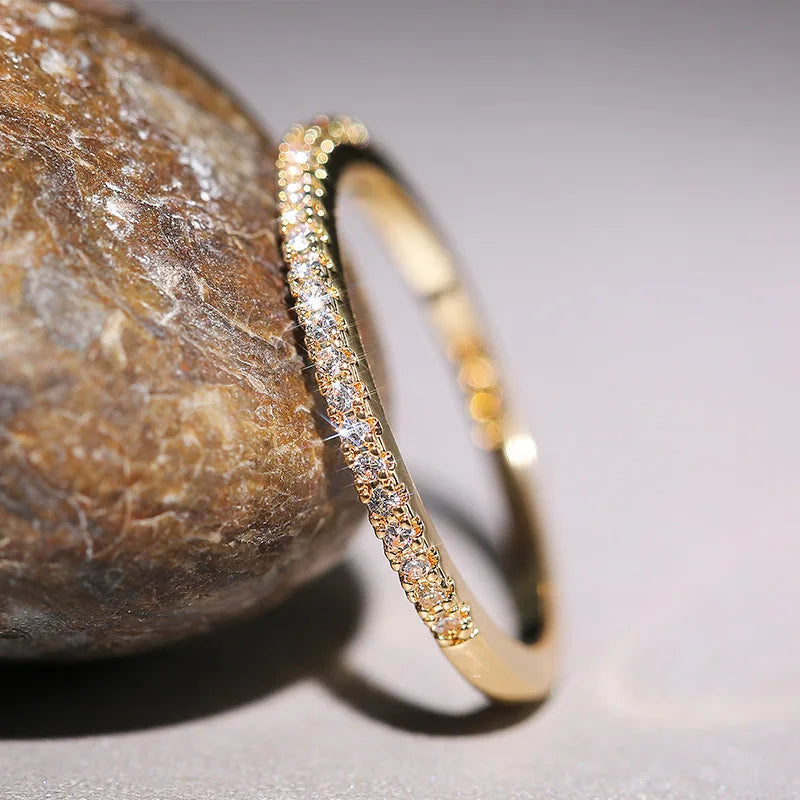 Elegant Minimalist Ring Thin Band Zircon Wedding Jewelry