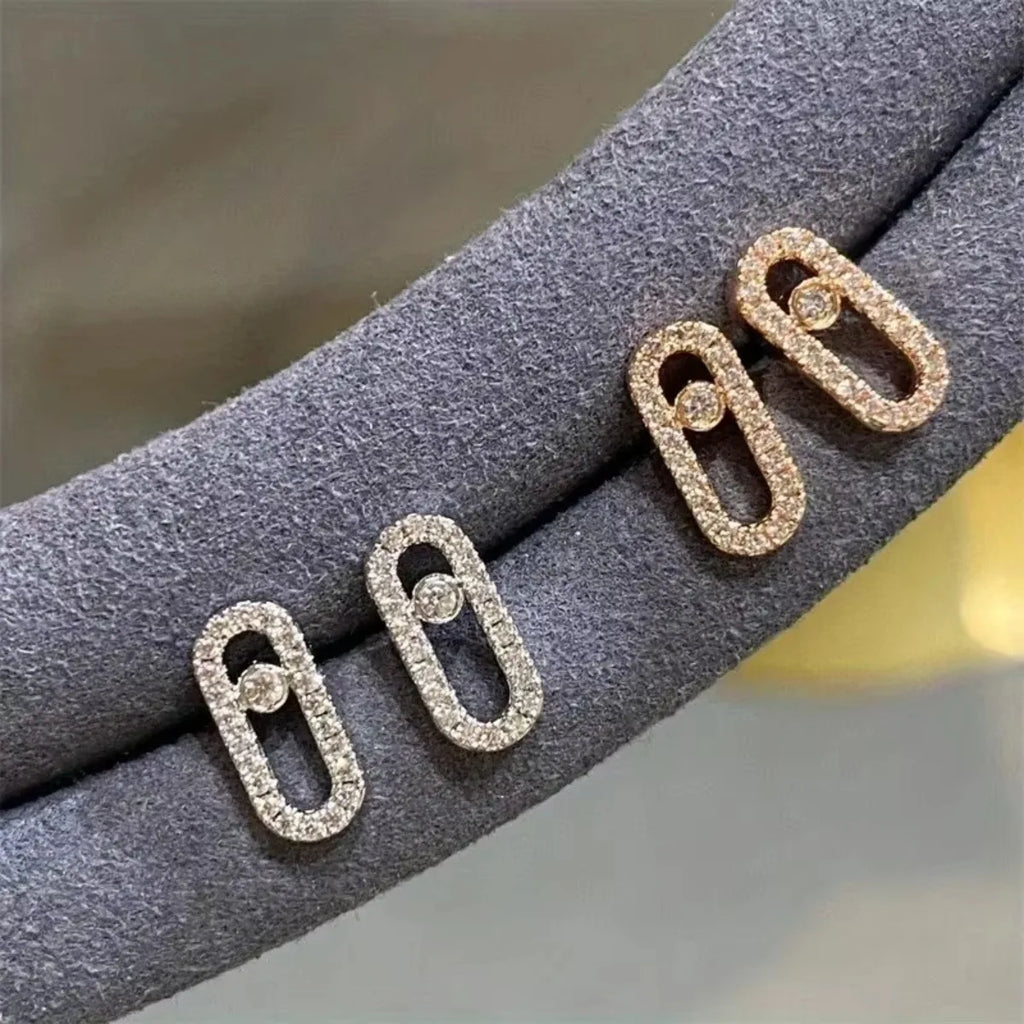 Oval Dangle Earrings Paperclip CZ Pendant Elegant Women Jewelry