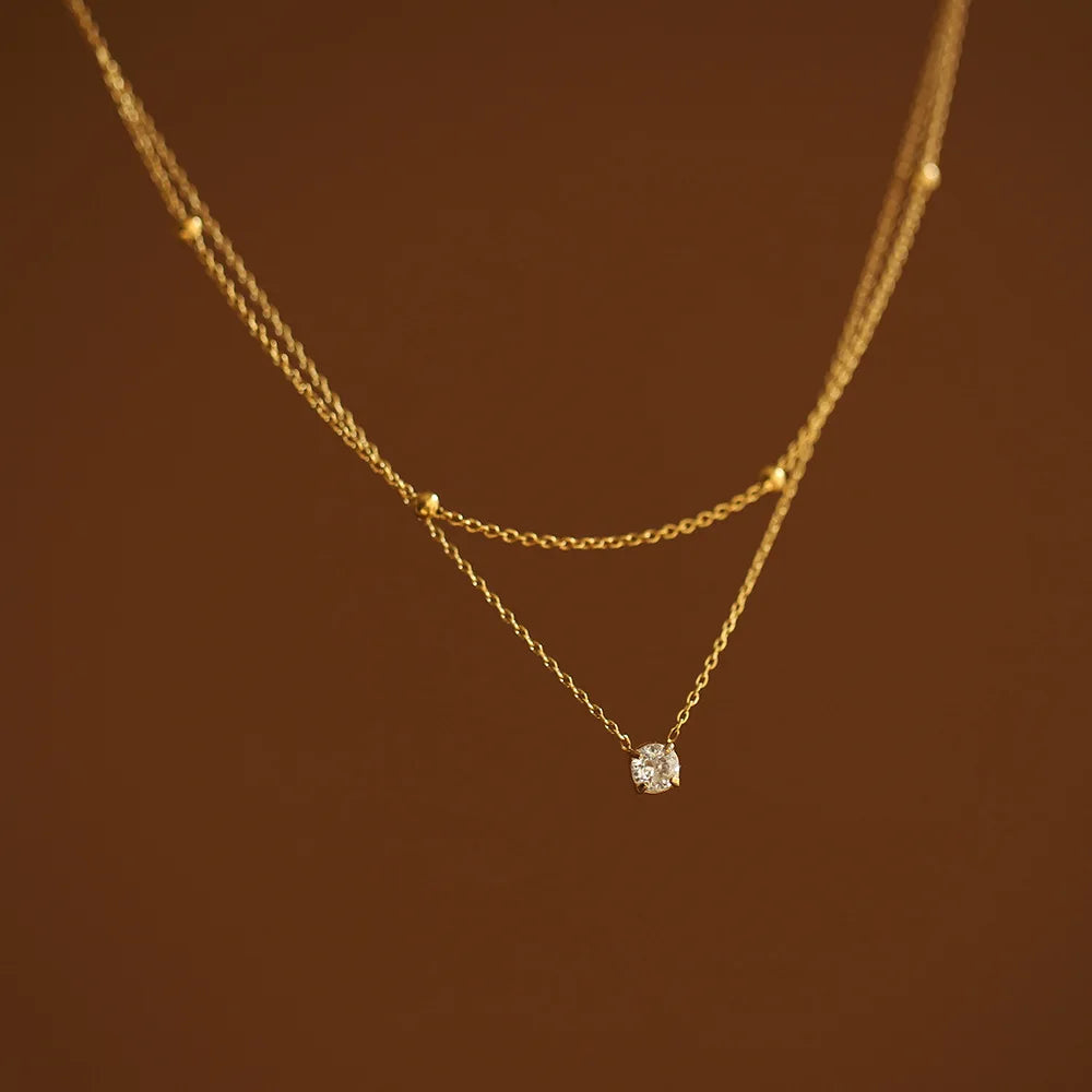 Elegant Zircon Pendant Necklace Double Chain Women Jewelry