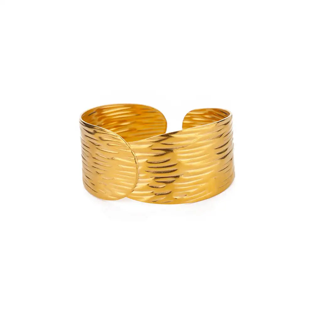 Gold Flower Cuff Bracelet Stainless Steel Floral Bangle for Women