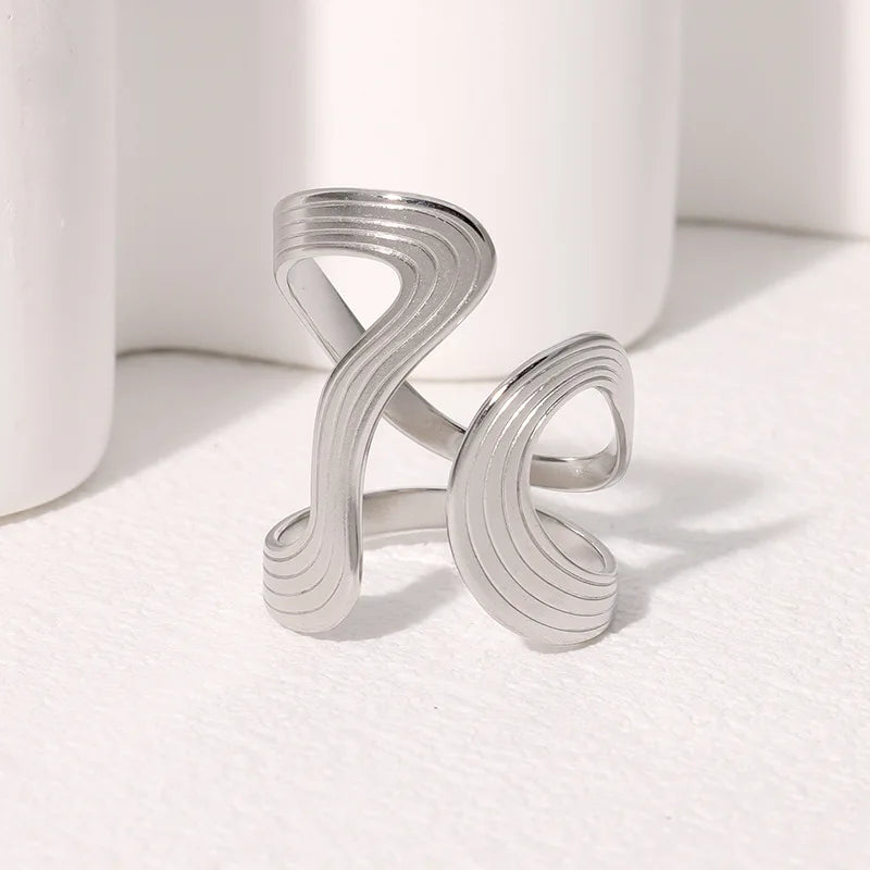 Stylish Irregular Wave Ring Adjustable Gold Tone Statement Ring