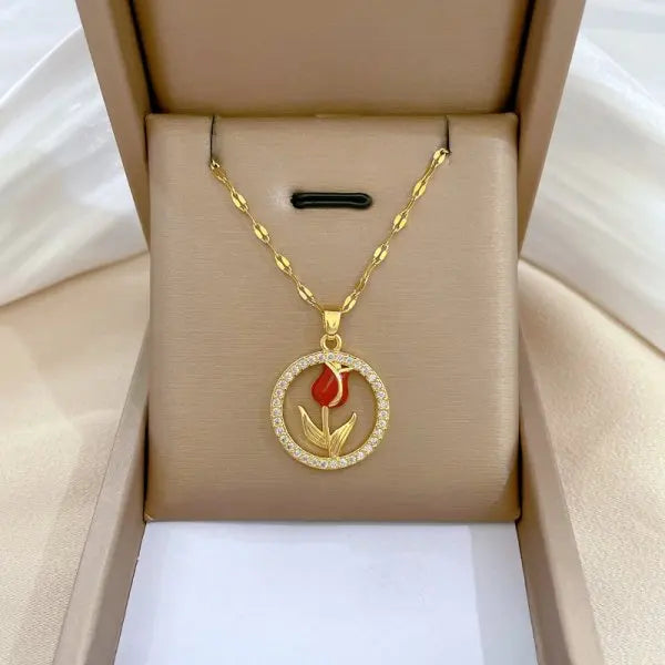 Zircon Butterfly Tassel Necklace Moon Flower Stainless Steel Women