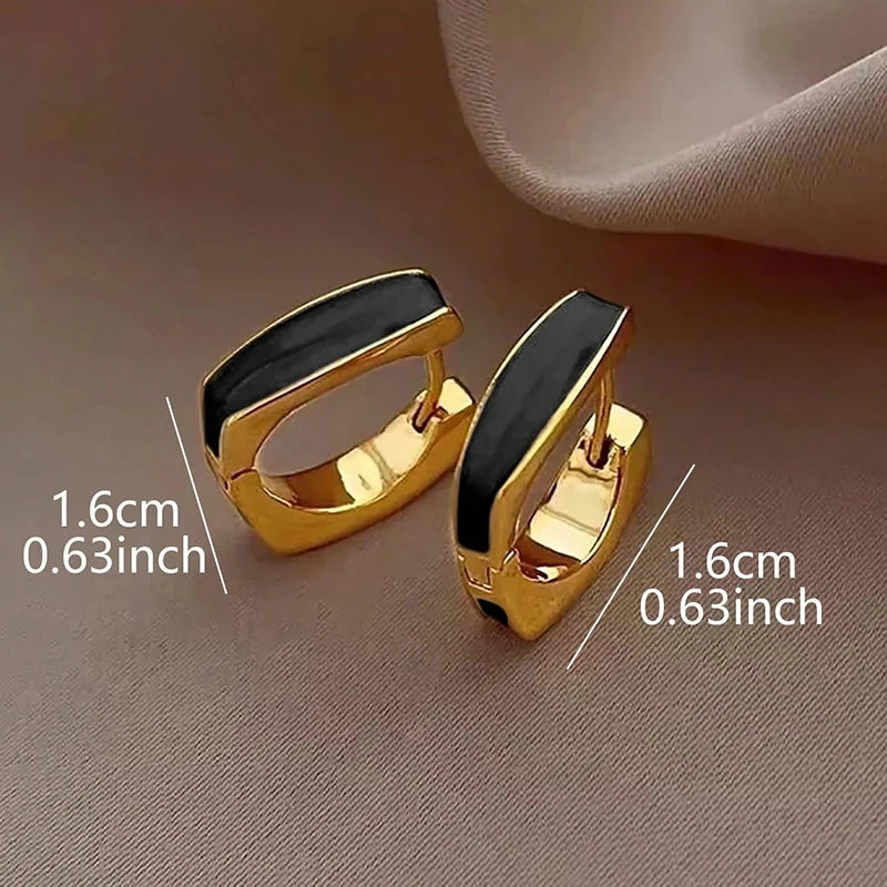 Minimalist Geometric Hoop Earrings with White Enamel for Women