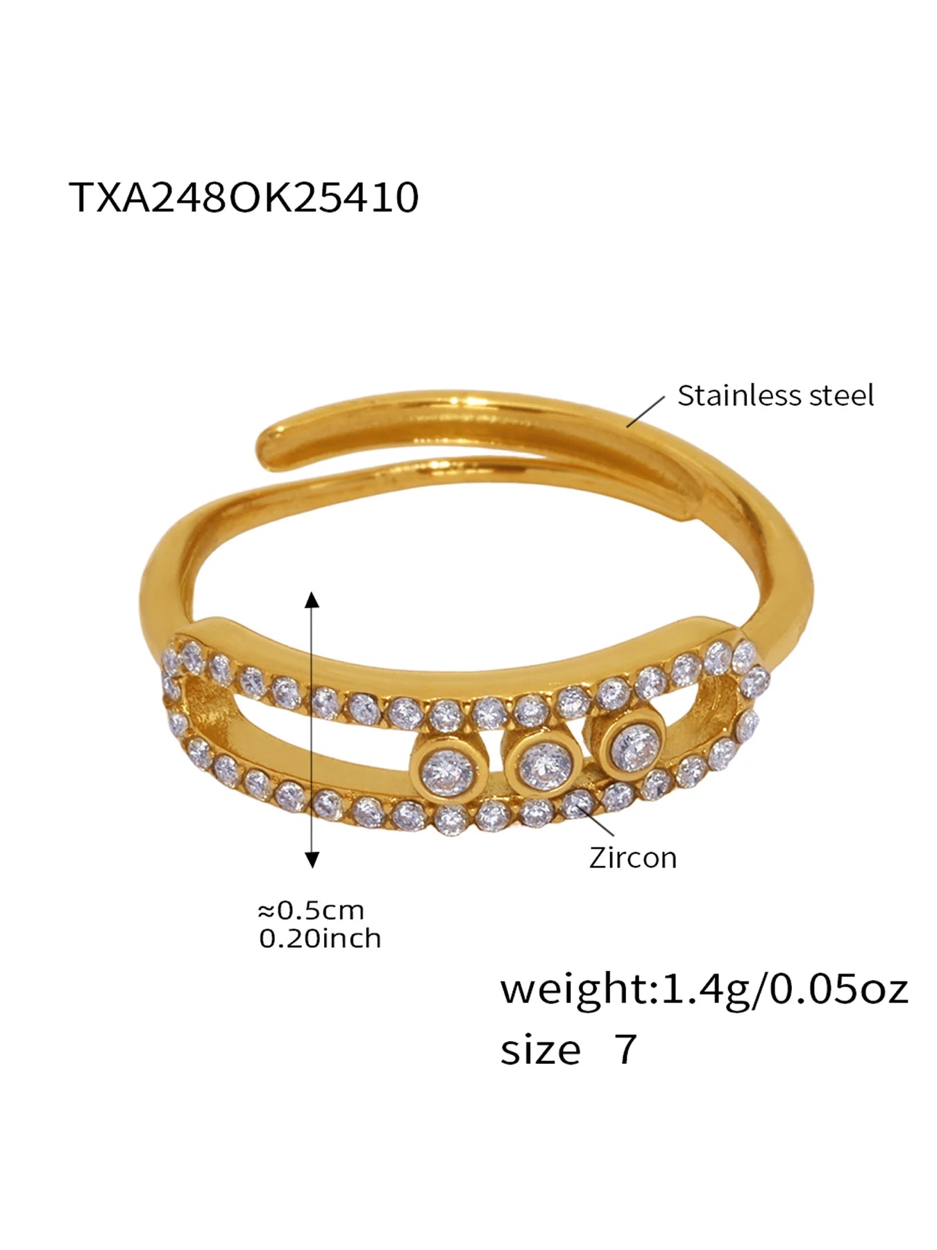 Elegant Gold Jewelry Set Necklace Ring Zircon Women