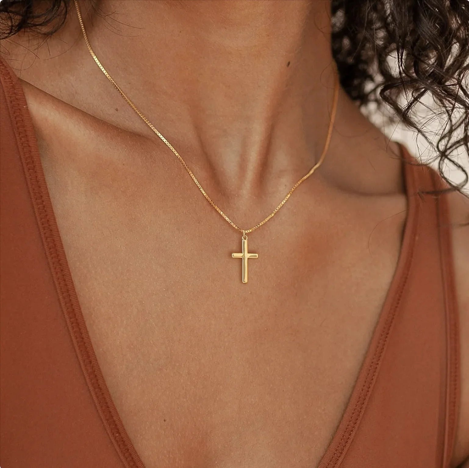 14K Gold Plated Small Cross Necklace Elegant Pendant for Women