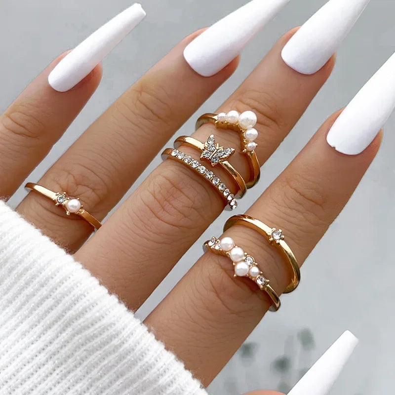 Creative Geometric Leaf Wave Ring Set 11pcs Fashion Knuckle Jewelry