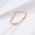 Minimalist V Shaped Ring 18K Gold Zircon Thin Band Women