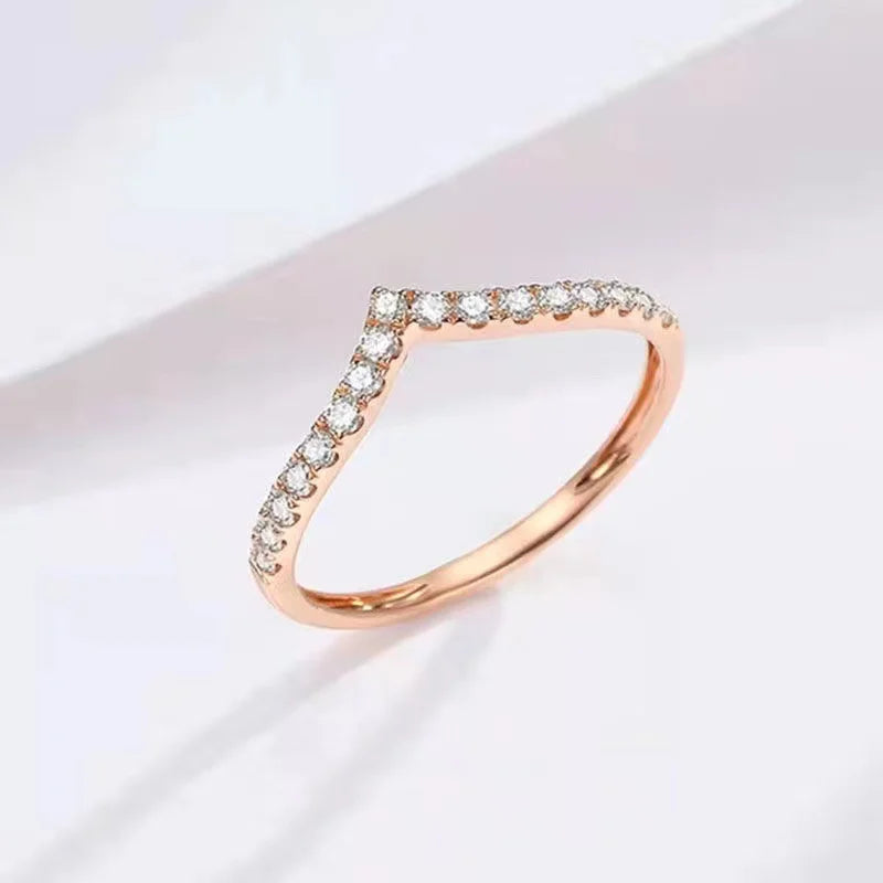 Minimalist V Shaped Ring 18K Gold Zircon Thin Band Women