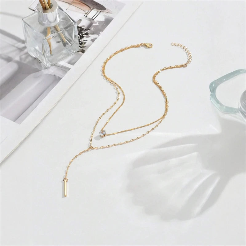 Minimalist Double Layer Y Necklace Long Drop Chain Collarbone Women