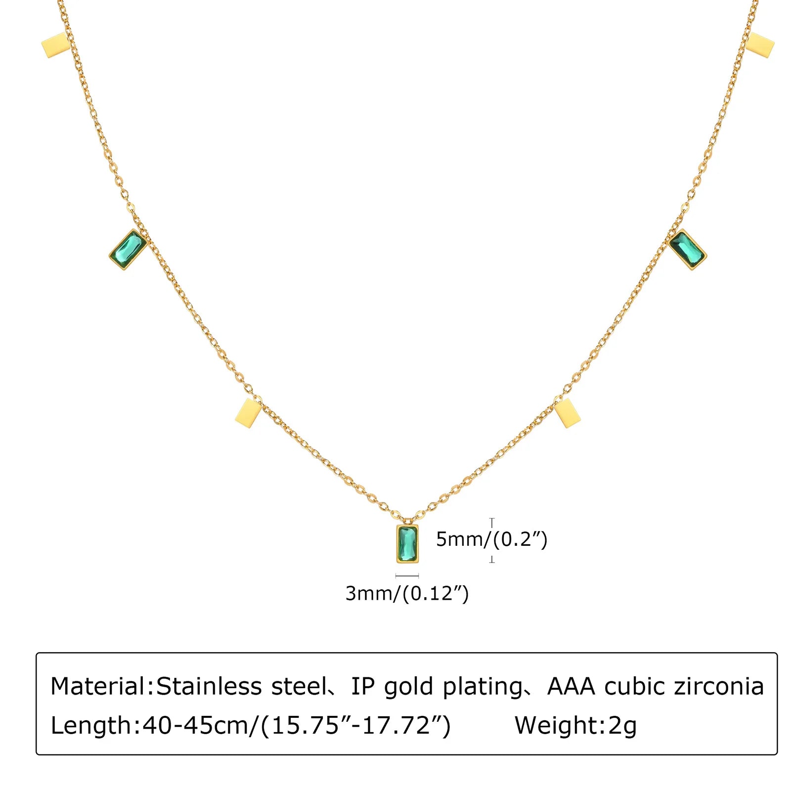 Vintage Green Zircon Necklace Gold Plated Women Jewelry