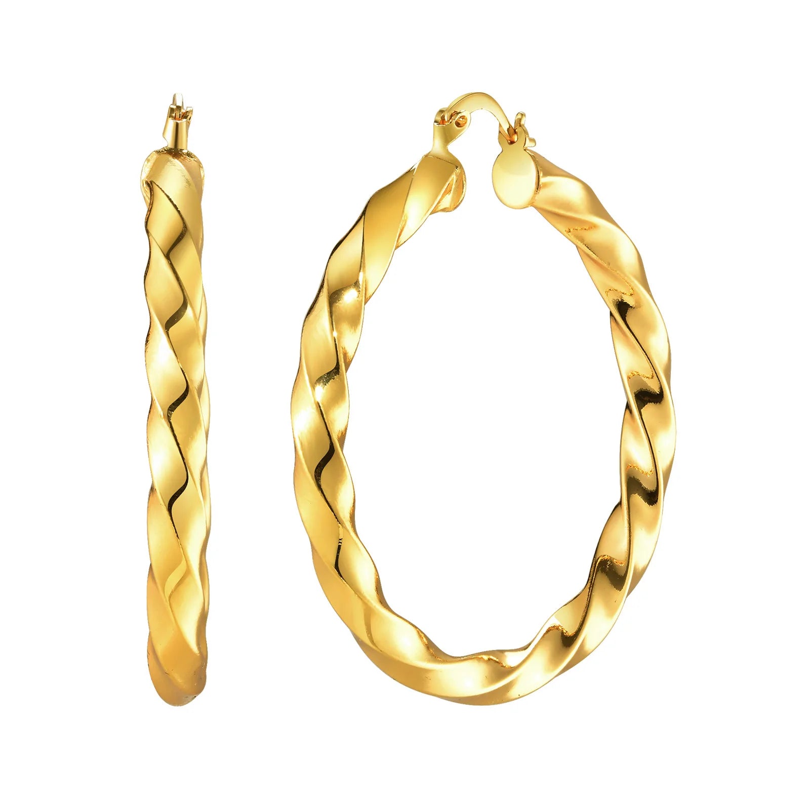Large Twist Hoop Huggie Earrings Stainless Steel Lightweight Women