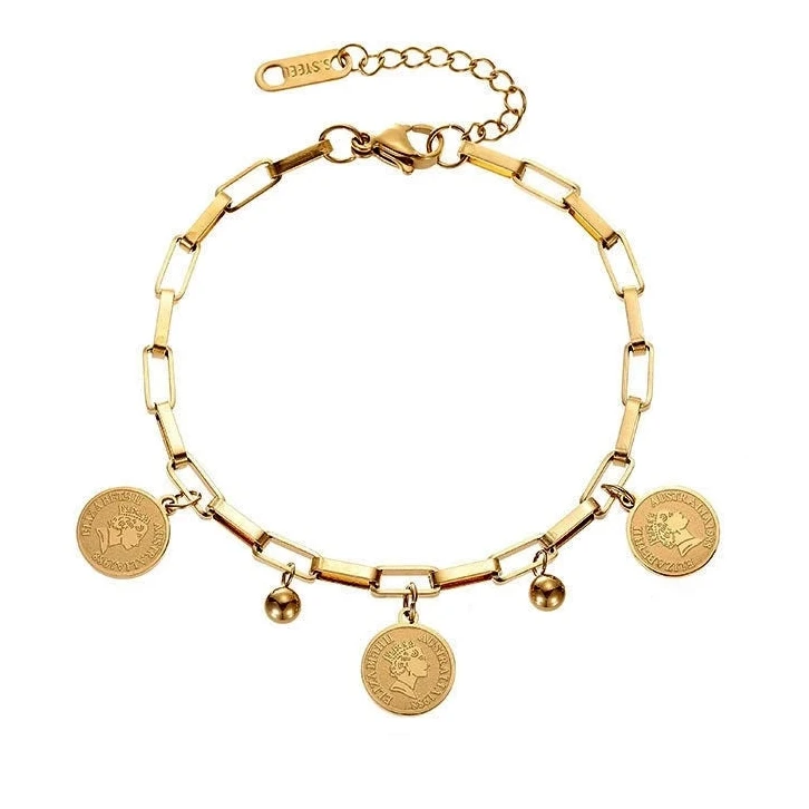 Paperclip Chain Bracelet 18K Gold Stainless Steel Adjustable Women
