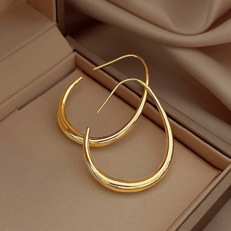 925 Silver Gold Ellipse Hoop Earrings Luxury Wedding Women Jewelry