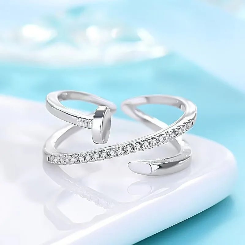 Trendy Gold Couple Ring Zirconia Adjustable Women Ring