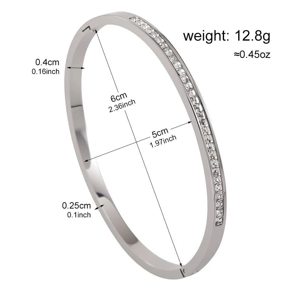 Square Zircon Bracelet Stainless Steel Minimalist Women Jewelry