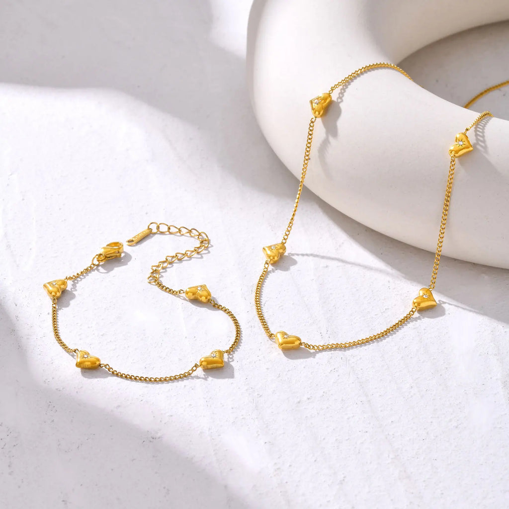 Heart Charm Necklace Gold Stainless Steel Adjustable Women