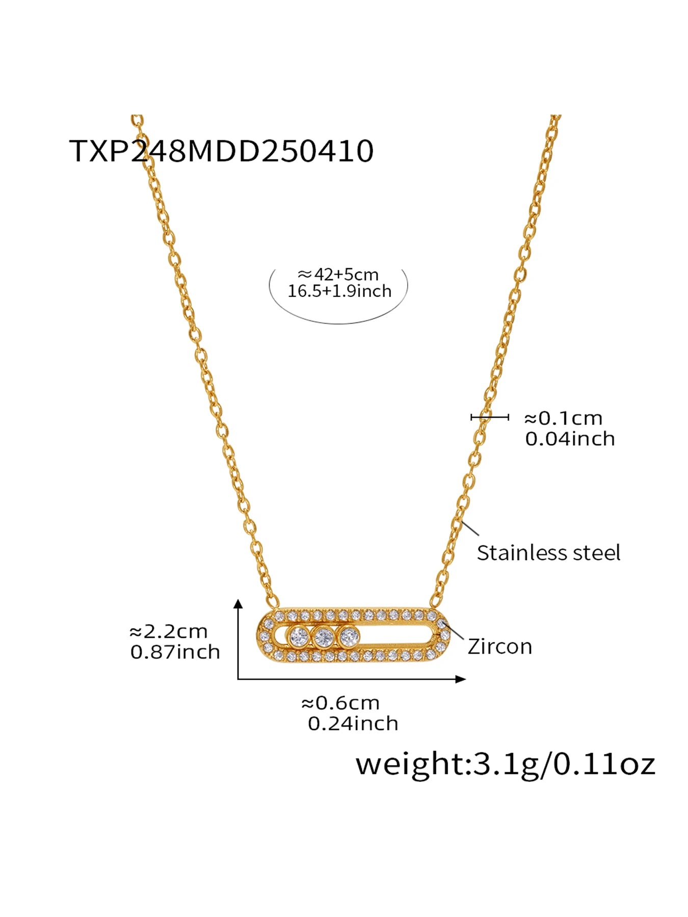 Elegant Gold Jewelry Set Necklace Ring Zircon Women