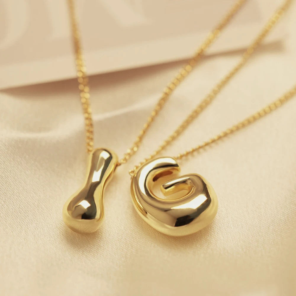 Trendy Bubble Letter Necklace Gold Initial Pendant Women