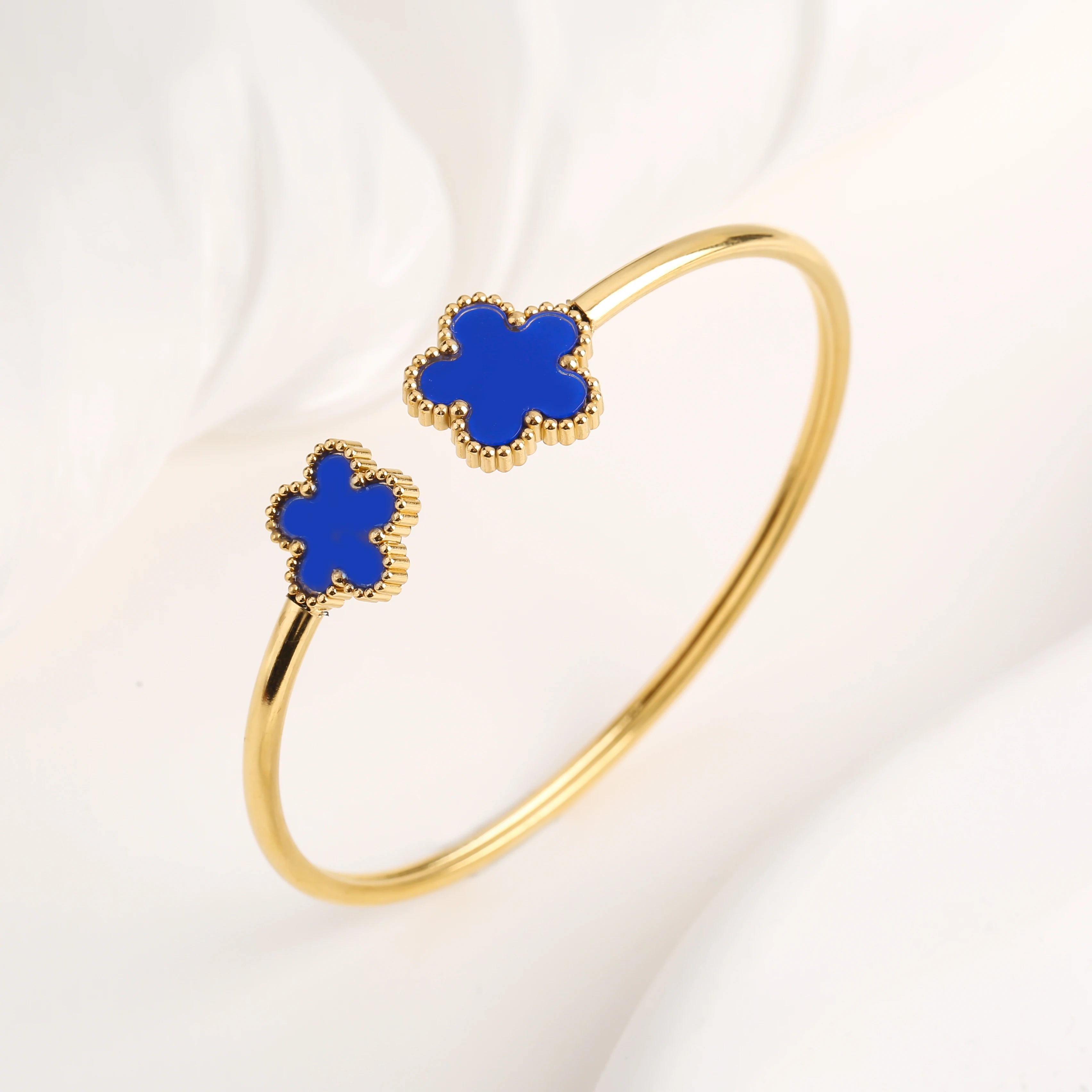 Lucky Five Leaf Clover Jewelry Set Stainless Steel Bangle Ring Women