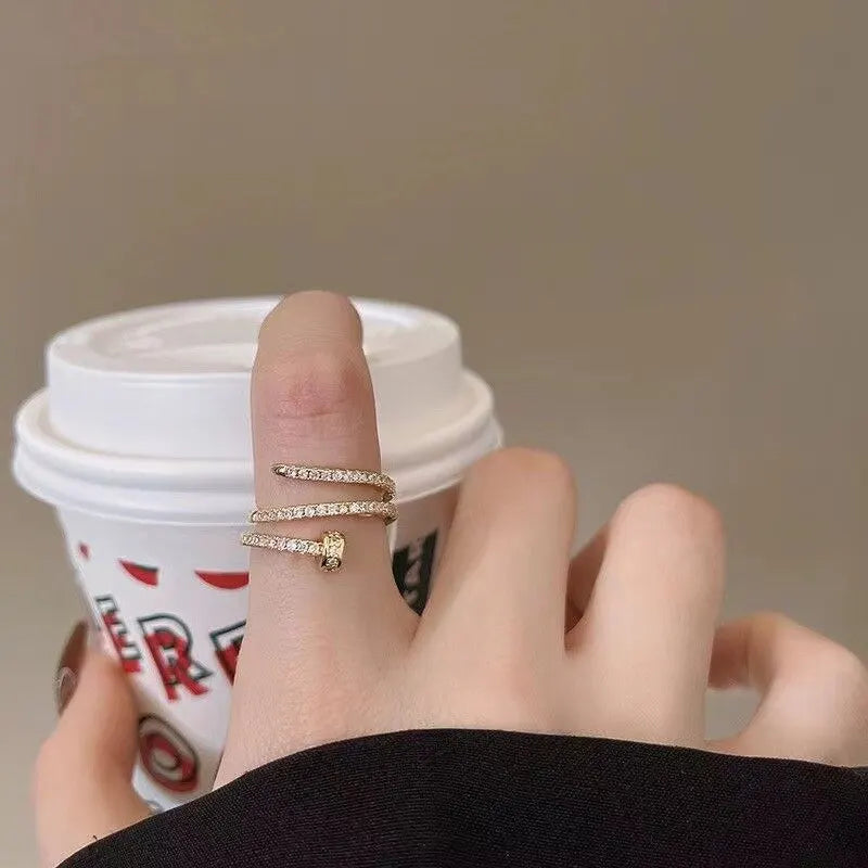 Trendy Gold Layered Ring Zirconia Cold Style Women Jewelry
