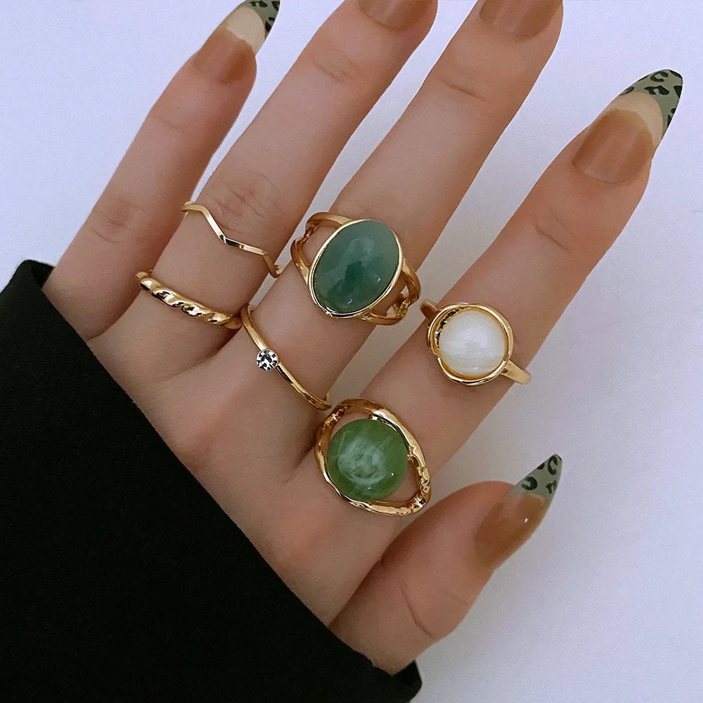 Trendy 21Pcs Gold Ring Set Vintage Geometric Hollow Design Women