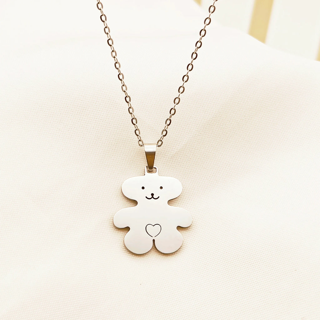 Bear Pendant Necklace Gold Plated Stainless Steel Cute Style