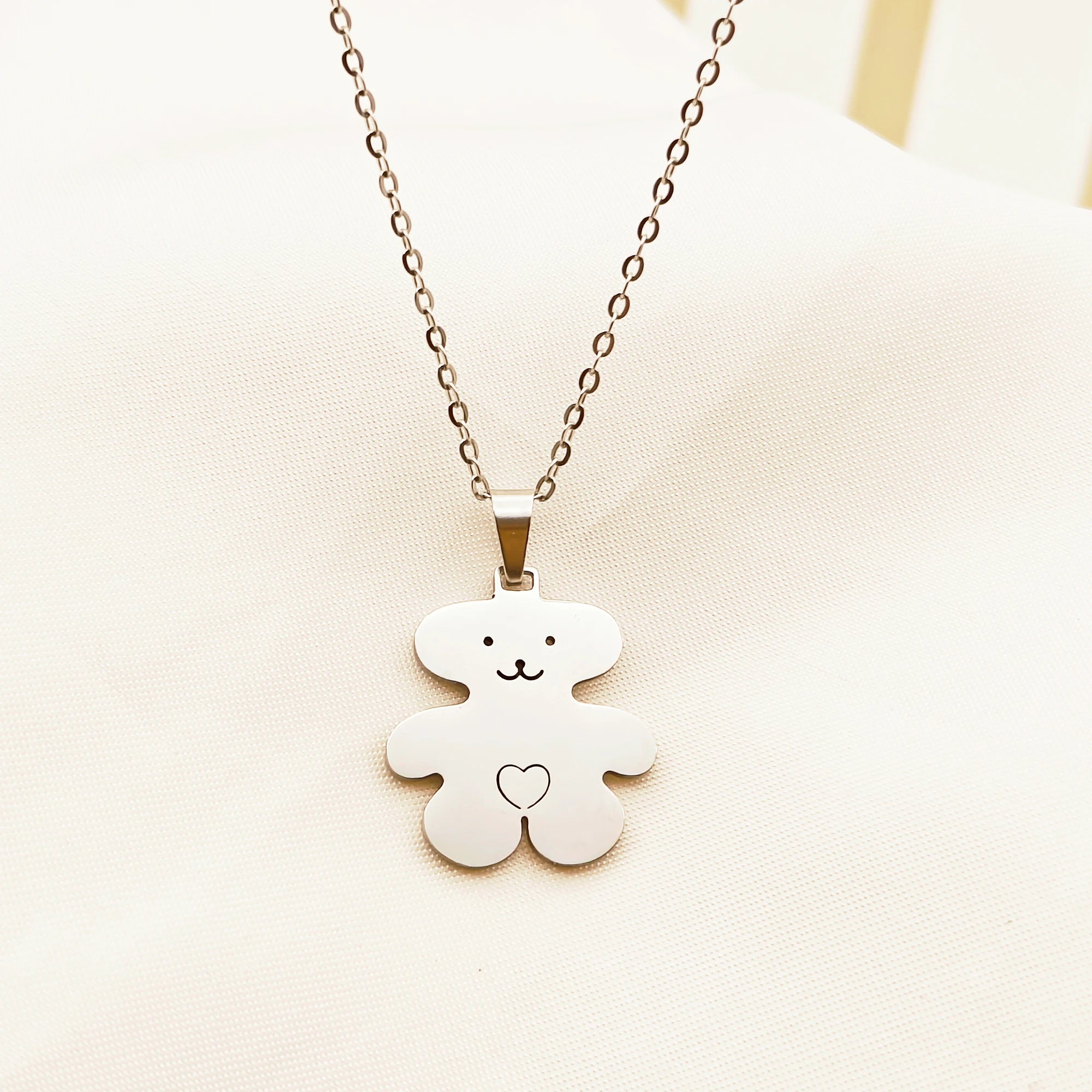 Bear Pendant Necklace Gold Plated Stainless Steel Cute Style