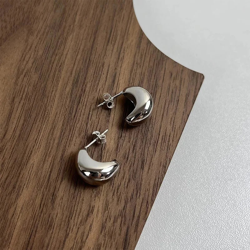 Minimalist Water Drop Bean Earrings 925 Silver Needle Luxury Women