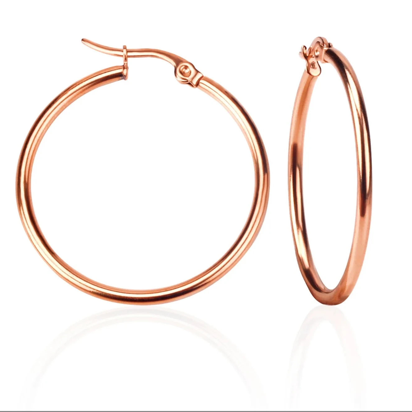 Rose Gold Stainless Steel Hoop Earrings 10-65mm Anti Allergy Women