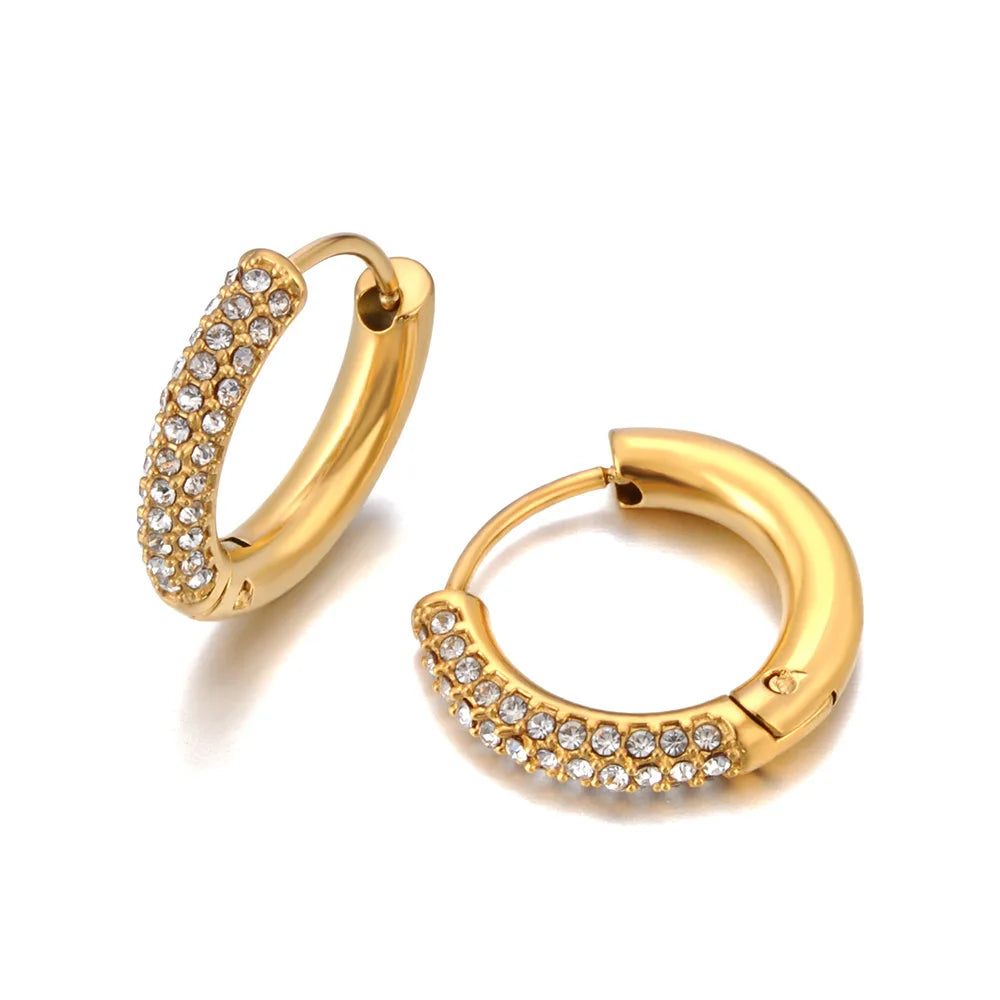 Lokaer Fashion 316L Stainless Steel Rhinestone Hoop Earrings 18K PVD Gold Plated Handmade Daily Jewelry for Women Girls E24216