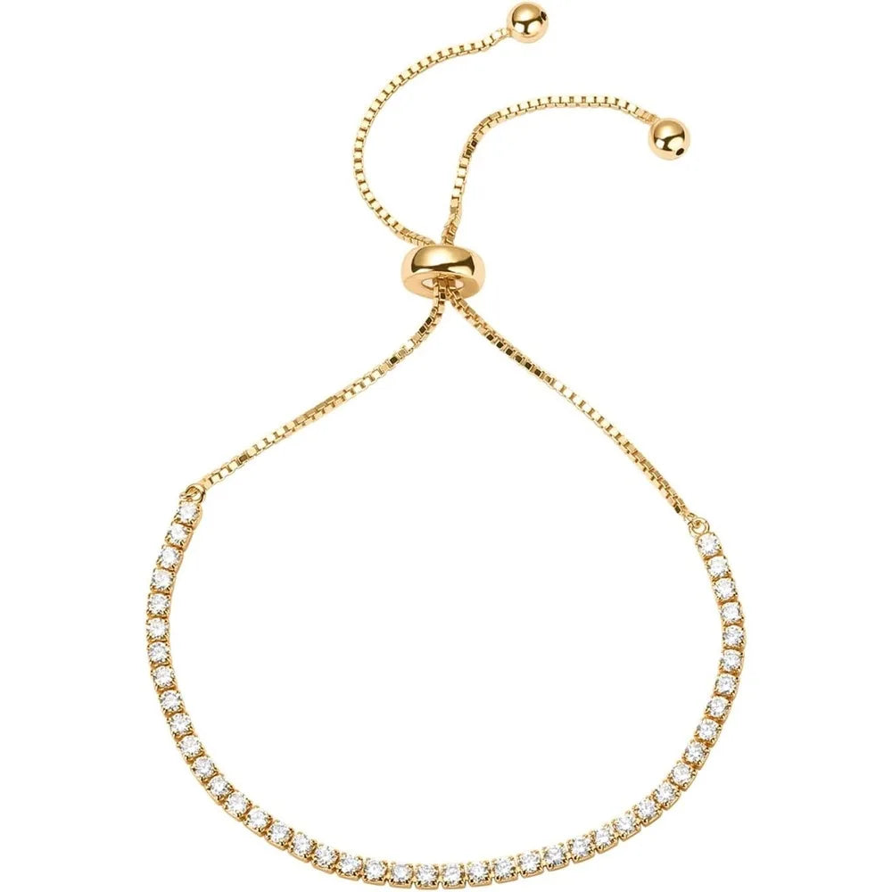 Elegant Gold Tennis Bracelet Cubic Zirconia Adjustable Jewelry