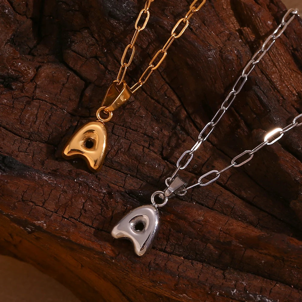 Elegant A-Z Bubble Letter Necklace Gold Plated Stainless Steel