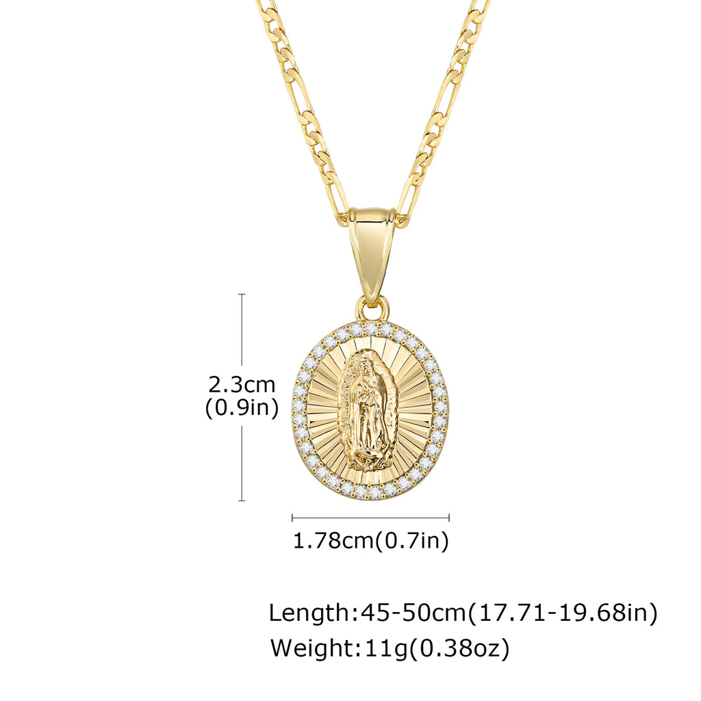 Guadalupe Charm Necklace Cubic Zirconia Women Faith Jewelry