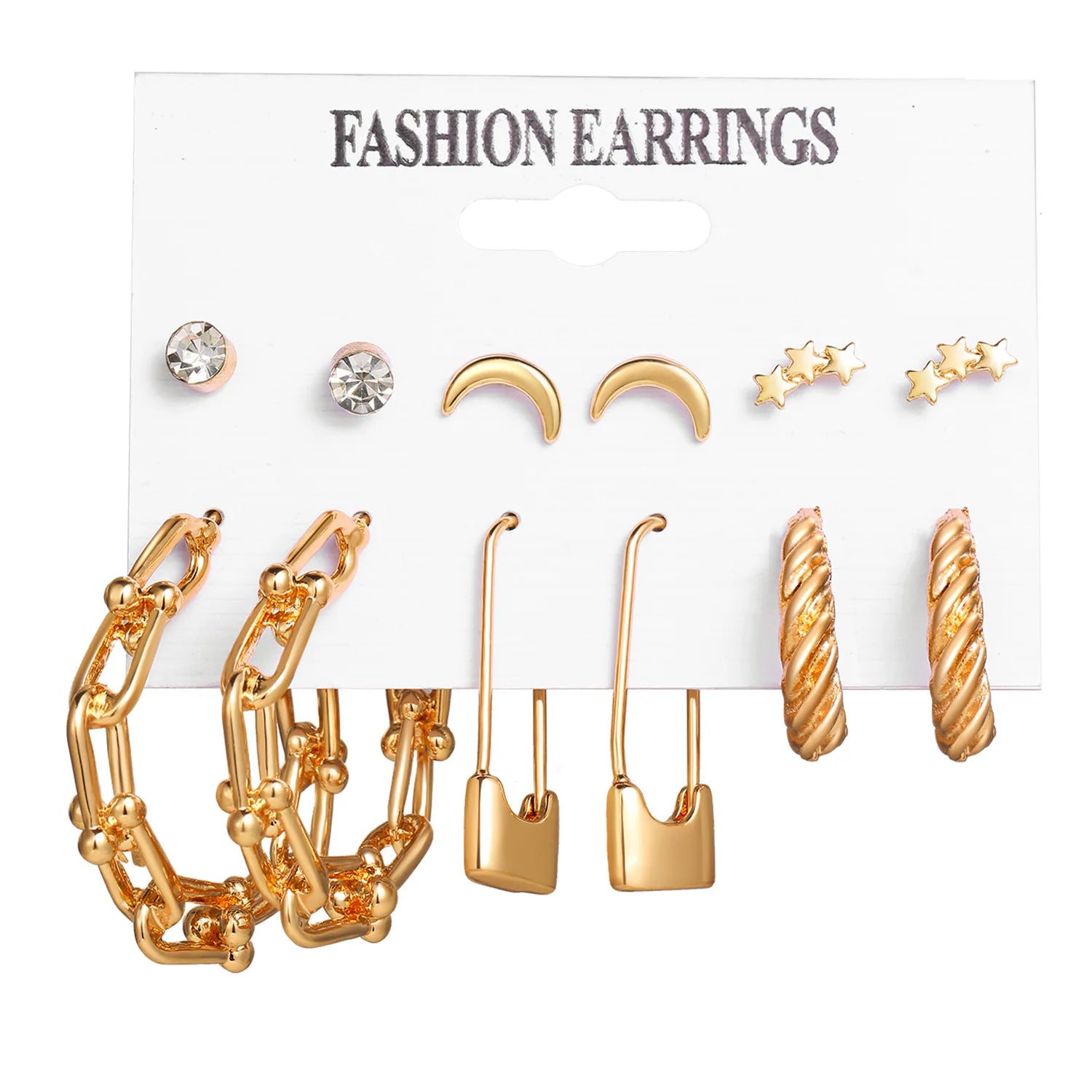Stylish Boho Earring Set Big Hoops Pearl Square Heart Zircon Design