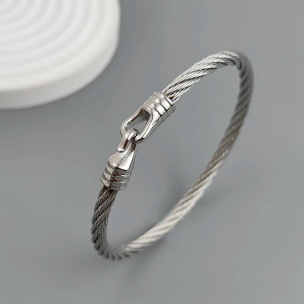 18K Gold Horseshoe Wire Bracelet Stainless Steel Waterproof Couple