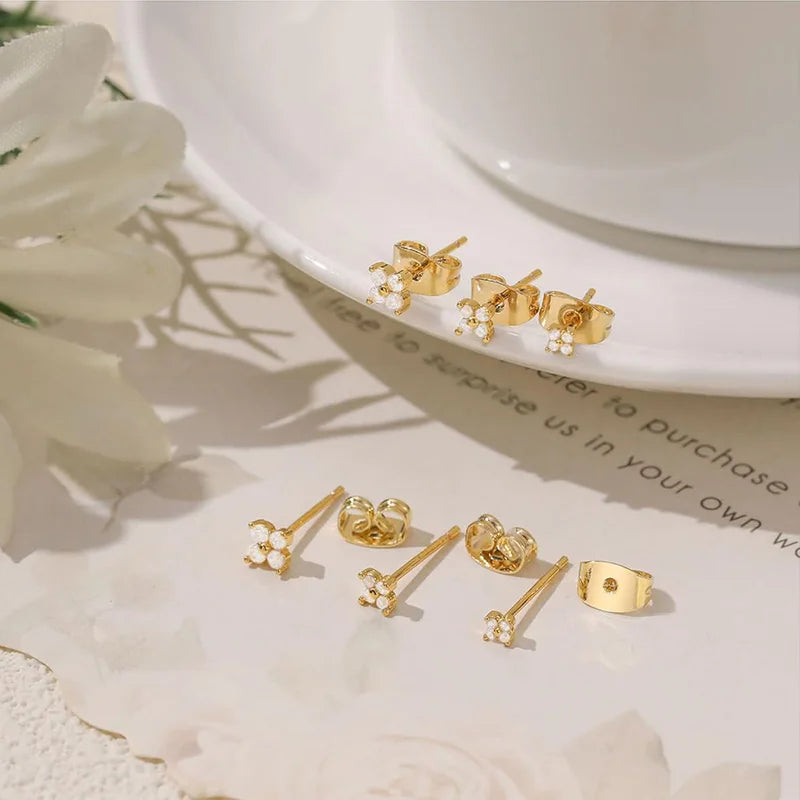 Star Stud Earrings 14K Gold Plated Rhinestone Hypoallergenic Women