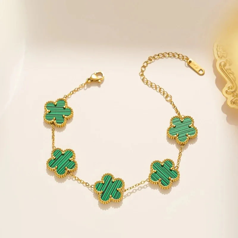 Five Leaf Clover Shell Bracelet Stainless Steel Colorful Women Jewelry