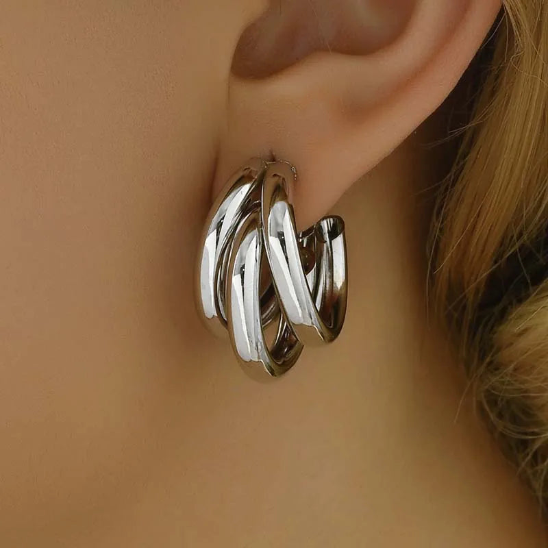 Elegant Gold Circle Hoop Earrings Vintage Geometric Statement Women