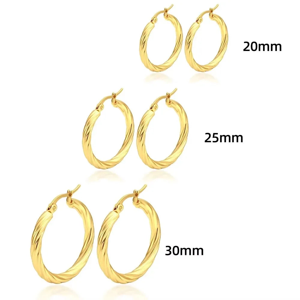 3 Pairs Twist Hoop Earrings Stainless Steel Waterproof Huggie Women