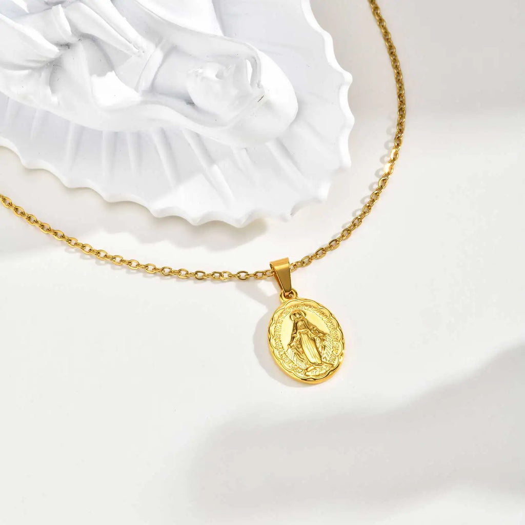 Virgin Mary Necklace 18K Gold Plated Stainless Steel Women