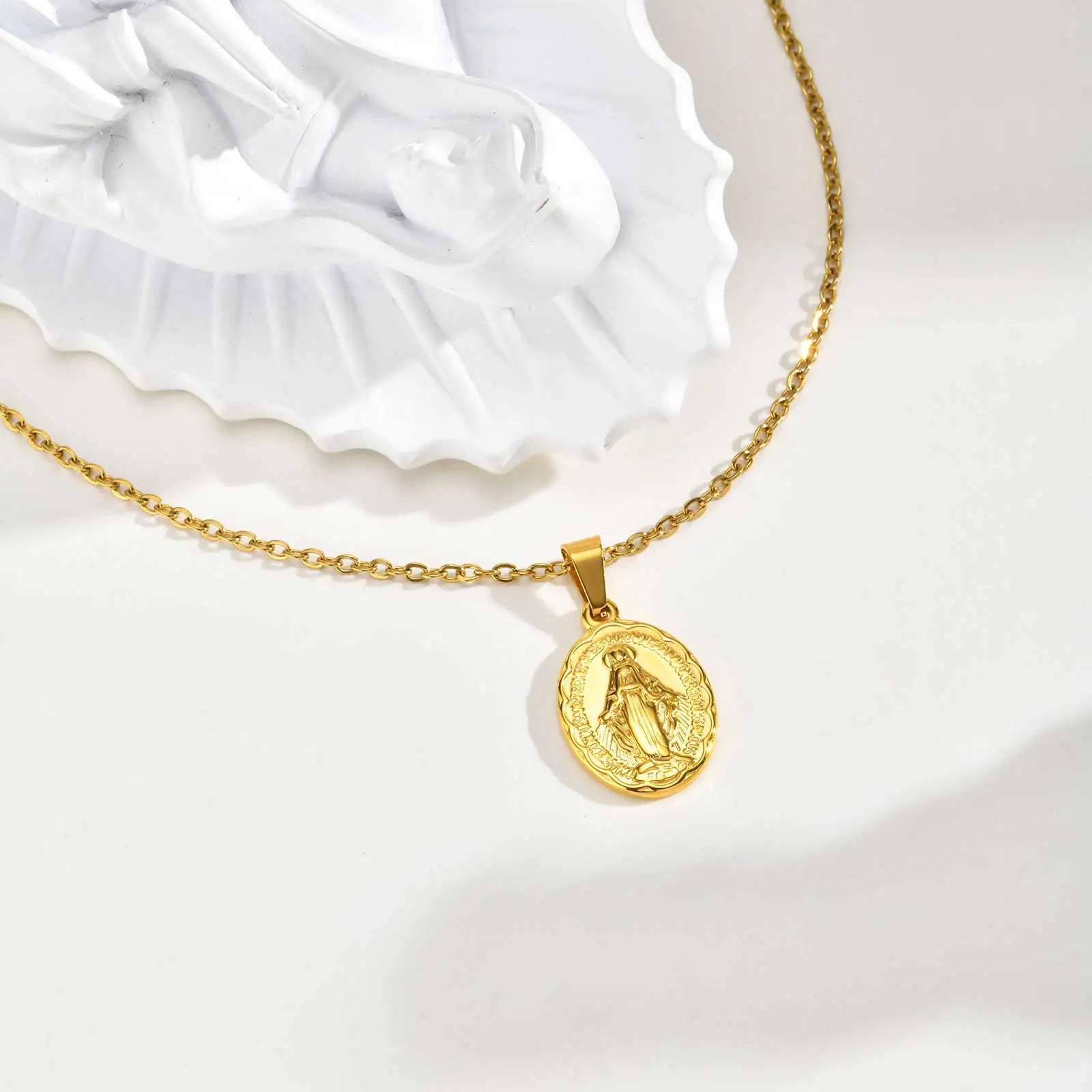 Virgin Mary Necklace 18K Gold Plated Stainless Steel Women