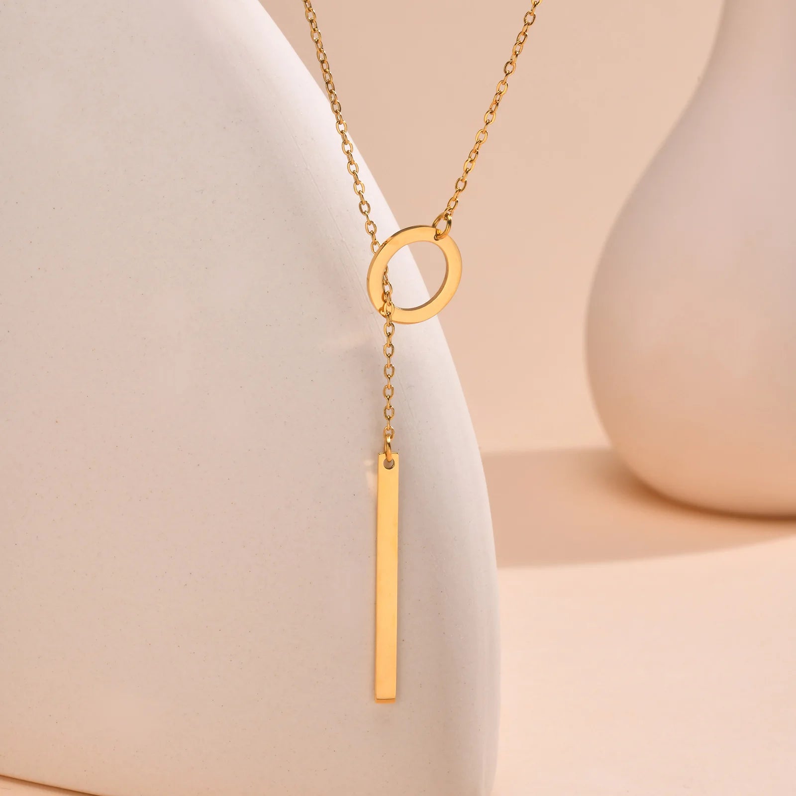 Elegant Y Drop Necklace Bar Pendant Stainless Steel Women
