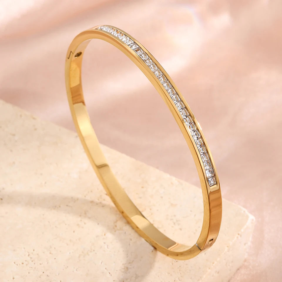 Square Zircon Bracelet Stainless Steel Minimalist Women Jewelry