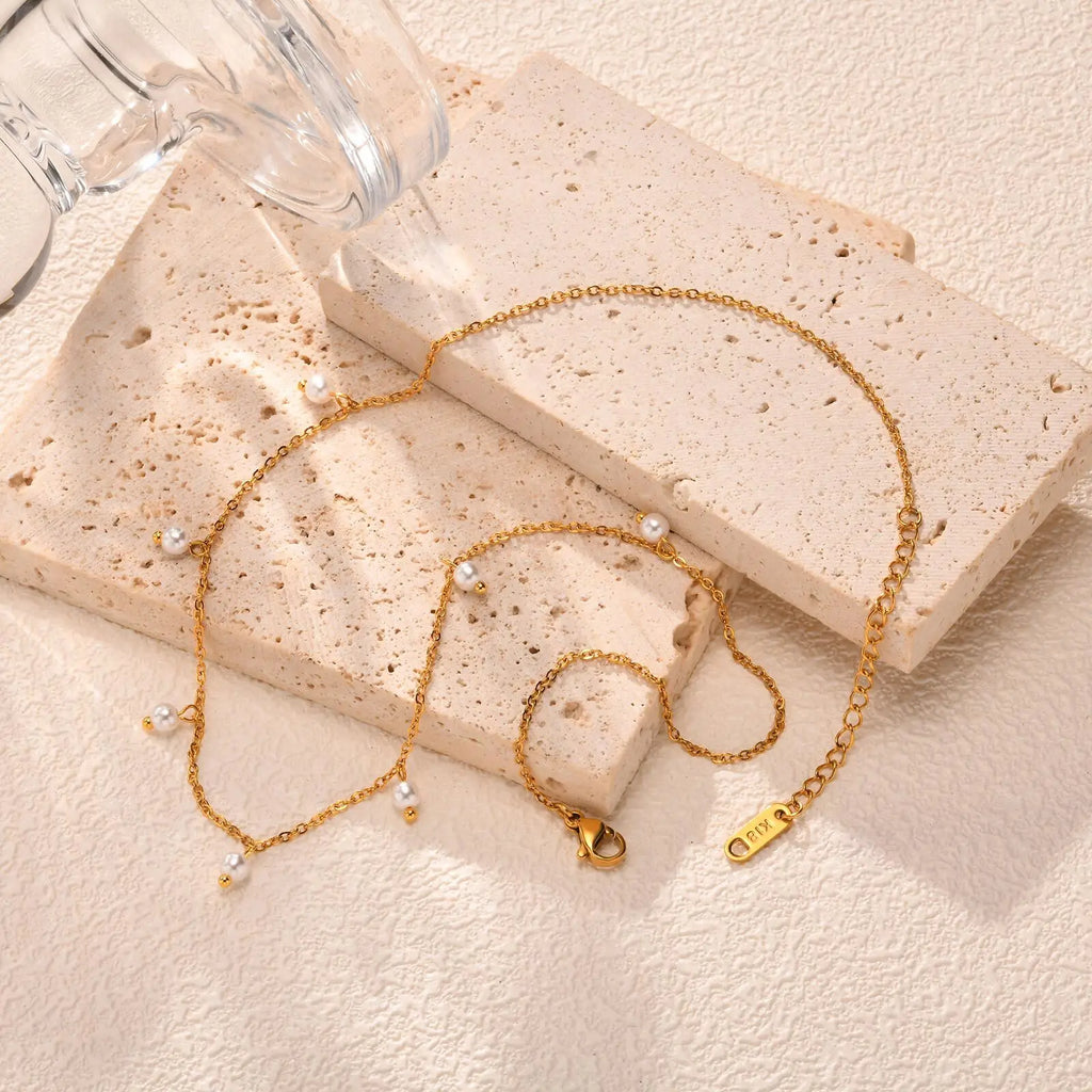 Pearl Choker Necklace 18K Gold Plated Stainless Steel Adjustable